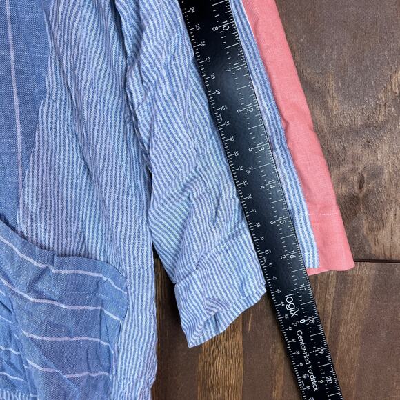 A La Carte Womens Blouse Blue Pink Colorblock Striped Linen 3/4 Sleeve Tunic M - Picture 8 of 12